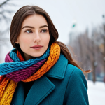 Winter Fashion - Scarf Focus**

"A woman in a cozy winter coat, fully clothed, appropriate attire, with a large, colorful woolen scarf wrapped around her neck, safe for work, modest clothing, professional photography, natural pose, perfect anatomy, high quality."

**